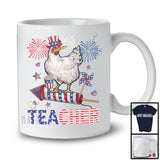 Teacher, Adorable 4th Of July Chicken With Fireworks, American Flag Farm Farmer Patriotic T-Shirt