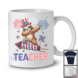 Teacher, Adorable 4th Of July Sloth With Fireworks, American Flag Farm Farmer Patriotic T-Shirt