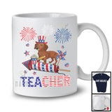 Teacher, Lovely 4th Of July Dachshund With Fireworks, American Flag Patriotic Teacher T-Shirt
