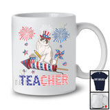 Teacher, Lovely 4th Of July Ragdoll Cat With Fireworks, American Flag Patriotic Teacher T-Shirt