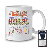 Thankful To Be A Nurse; Proud Thanksgiving Leopard Plaid Nurse Scrub; Fall Leaves Family T-Shirt