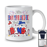 This Boyfriend Is Just Here To Bang, Awesome 4th Of July Fireworks American Flag, Couple Family T-Shirt