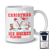 This Is My Christmas Ice Hockey Playing Shirt; Adorable X mas Santa Reindeer Sport Team Player T-Shirt