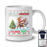 This Is My Christmas Pajama Shirt; Joyful Santa Riding Reindeer Bulldog Puppy; X-mas Sweater T-Shirt