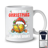 This Is My Christmas Pajama Shirt; Wonderful X-mas Lights Sport Santa Softball Player Team T-Shirt