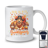 This Is My Thanksgiving Pajama Shirt, Adorable Gnomes Golden Retriever, Fall Leaves Pumpkins T-Shirt