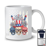 Three American Flag Skulls, Humorous 4th Of July USA Fireworks Lover, Patriotic Group T-Shirt