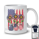 Three American Flag Sunflowers, Lovely 4th Of July Sunflower Flowers, Patriotic Group T-Shirt