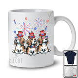 Trois chiens Beagle avec des lunettes de drapeau des États-Unis, cool feux d'artifice du 4 juillet drapeau des États-Unis, T-shirt patriotique