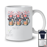 Three Beer Glasses, Amazing 4th Of July American Flag Fireworks, Patriotic Drinking Drunker T-Shirt