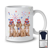 Three Cockapoo Dogs With USA Flag Glasses, Cool 4th Of July Fireworks USA Flag, Patriotic T-Shirt