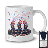 Three Dobermann Dogs With USA Flag Glasses, Cool 4th Of July Fireworks USA Flag, Patriotic T-Shirt