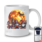 Three Gnomes With Pumpkins, Lovely Halloween Moon Three Gnomies Squad, Family Group T-Shirt