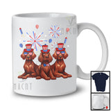 Three Irish Setter Dogs With USA Flag Glasses, Cool 4th Of July Fireworks USA Flag, Patriotic T-Shirt