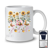 Three Lovely Flamingos As Bees, Amazing Thanksgiving Sunflowers Flamingo, Garden Honey Lover T-Shirt