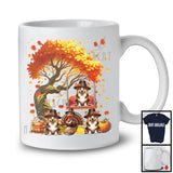 Three Pilgrim Corgis With Fall Tree, Lovely Thanksgiving Turkey Autumn, Family Group T-Shirt