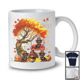 Three Pilgrim Dachshunds With Fall Tree, Lovely Thanksgiving Turkey Autumn, Family Group T-Shirt