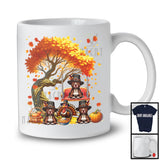 Three Pilgrim Pit Bulls With Fall Tree, Lovely Thanksgiving Turkey Autumn, Family Group T-Shirt