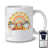 Three Pilgrim Teeth With Fall Pumpkins; Adorable Thanksgiving Rainbow Dentist Dental Group T-Shirt