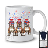 Three Pit Bull Dogs With USA Flag Glasses, Cool 4th Of July Fireworks USA Flag, Patriotic T-Shirt