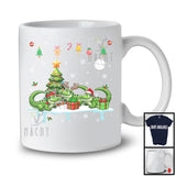 Three Reindeer Santa Elf Alligator; Cheerful Christmas Lights Alligator; X-mas Animal Lover T-Shirt