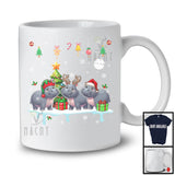 Three Reindeer Santa Elf Hippo; Cheerful Christmas Lights Hippo; X-mas Animal Lover T-Shirt