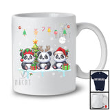 Three Reindeer Santa Elf Panda; Cheerful Christmas Lights Panda; X-mas Animal Lover T-Shirt