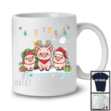Three Reindeer Santa Elf Pig; Cheerful Christmas Lights Pig; X-mas Animal Lover T-Shirt