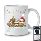 Three Reindeer Santa Elf Sloth; Cheerful Christmas Lights Sloth; X-mas Animal Lover T-Shirt