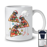 Three Santa Dachshund Riding Pizza; Humorous Christmas Pizza Food Galaxy; Family Group T-Shirt