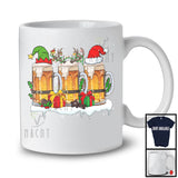 Three Santa Elf Reindeer Beer Glasses; Cheerful Christmas Drinking; X-mas Drunker Group T-Shirt