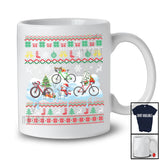 Three Santa Elf Reindeer Bicycle Snowing; Awesome Christmas Sweater Snowman; Rider T-Shirt