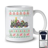 Three Santa Elf Reindeer Motorbike; Cheerful Christmas Tree Sweater Snow; Family Group T-Shirt
