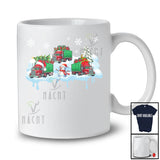 Three Santa Elf Reindeer Truck Snowing; Awesome Christmas Snowman; Driver Family T-Shirt