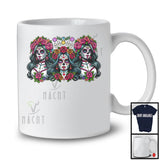 Three Sugar Skull Flowers; Lovely Dia De Los Muertos Squad Sugar Skull; Women Mexican Group T-Shirt