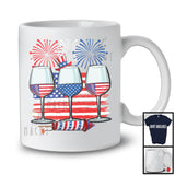 Three Wine Glasses American Flag, Awesome 4th Of July Fireworks, Drinking Drunker Patriotic T-Shirt