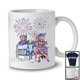 Truck Construction Driver, Proud 4th Of July USA Flag Man Dabbing, Firecrackers Patriotic T-Shirt