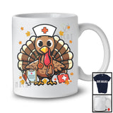 Turkey Nurse; Adorable Thanksgiving Turkey Wearing Scrub; Nursing Fall Autumn Leaves T-Shirt