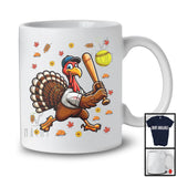 Turkey Playing Softball, Awesome Thanksgiving Turkey Sport Player Team, Trainer Fall Leaves T-Shirt