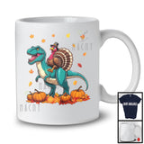 Turkey Riding T-Rex, Lovely Thanksgiving Fall Leaves Pumpkins T-Rex, Matching Dinosaur Lover T-Shirt