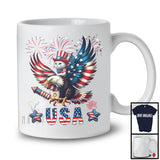 USA, Awesome 4th Of July Cat Riding Eagle, American Flag Fireworks Cat Animal Lover T-Shirt