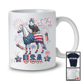 USA, Awesome 4th Of July Eagle Riding Horse, American Flag Fireworks Eagle Animal Lover T-Shirt