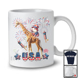 USA, Awesome 4th Of July Guinea Pig Riding Giraffe, American Flag Fireworks Guinea Pig Animal T-Shirt