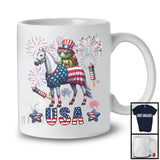 USA, Awesome 4th Of July Turtle Riding Horse, American Flag Fireworks Turtle Animal Lover T-Shirt