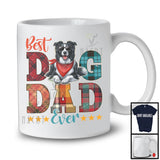 Vintage Best Dog Dad Ever, Happy Father's Day Plaid Border Collie Sunglasses, Daddy Family T-Shirt