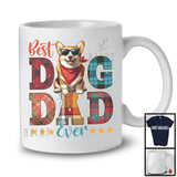 vintage Best Dog Dad Ever, Lunettes de soleil Corgi à carreaux pour la fête des pères, T-shirt de la famille papa