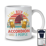 Vintage Retro I Like Beer And Accordion And 3 People, Cool Drinking Drunker, Musical Instruments T-Shirt