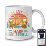 T-Shirt Vintage rétro, j'aime la bière et la harpe et 3 personnes, ivrogne cool, instruments de musique