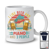 Vintage Retro I Like Beer And Piano And 3 People, Cool Drinking Drunker, Musical Instruments T-Shirt