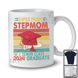 Vintage Retro Super Proud Stepmom Senior Class Of 2024 Graduate, Cute Mother's Day Graduation T-Shirt
